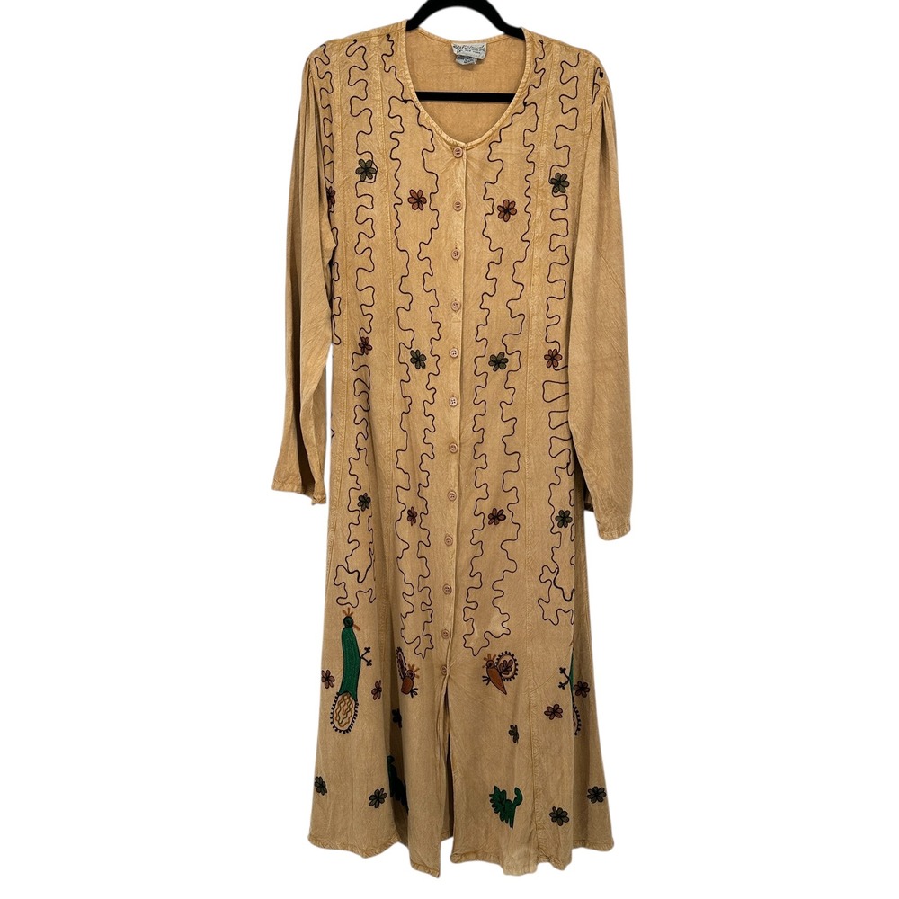 Raiment‎ Fashions Art to Wear Maxi Dress M Boho Embroidered Folk Cottagecore